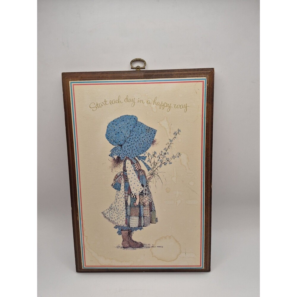 Vintage Holly Hobbie Picture on Wood Plaque 1962 American Greetings